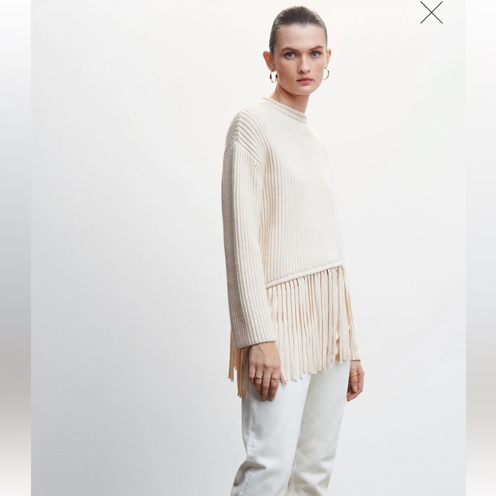 Women Mango Fringed Hem Sweater Size XS